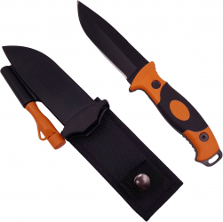 Cutit de vanatoare IdeallStore® Survival King 21.5 cm otel inoxidabil portocaliu husa inclusa 