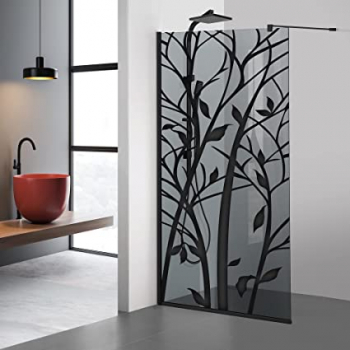 Paravan dus walk-in Aqua Roy Black model Wood negru 100x195 cm sticla 8 mm gri securizata anticalcar 