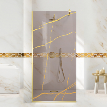 Paravan dus walk-in Aqua Roy Gold Marble auriu 70x195 cm sticla 8 mm bronz securizata anticalcar 