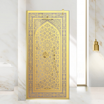 Paravan dus walk-in Aqua Roy Gold model Carat auriu 90x195 cm sticla 8 mm bronz securizata anticalcar