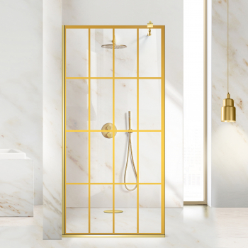Paravan dus walk-in Aqua Roy Gold Rank auriu 90x195 cm sticla 8 mm clara securizata anticalcar 