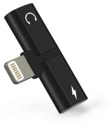 Adaptor 2 in 1 iPhone iPad Lightning casti si charger Splitter Negru 