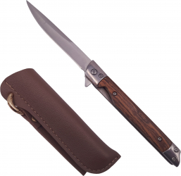 Briceag de vanatoare IdeallStore® Mono Blade 21.5 cm otel inoxidabil maro teaca piele inclusa 