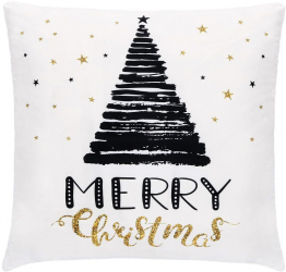 Fata de perna decorativa Merry Christmas cu fermoar 40 x 40 cm poliester alb 