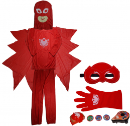 Set costum Eroi in Pijamale si accesorii IdeallStore® Bufnita Amaya marimea S 3-5 ani rosu 