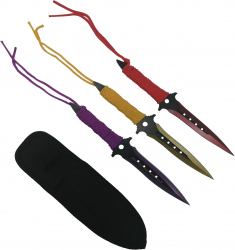 Set trei cutite de aruncat Ninja Assasin otel inoxidabil 19 cm multicolor teaca inclusa 