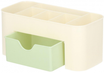 Organizator pentru cosmetice bijuterii si ceasuri 6 compartimente si 1 sertar crem/verde 