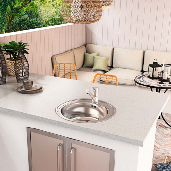 Chiuveta bucatarie inox CookingAid PIO REDONDO PL rotunda finisaj SATINAT + accesorii montaj 