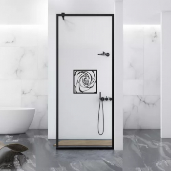 Paravan dus walk-in Aqua Class Black model Rose negru 50x195 cm sticla clara securizata 