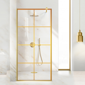 Paravan dus walk-in Aqua Class Gold model Mode auriu 100x195 cm sticla clara securizata 