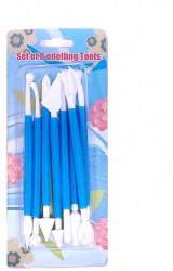 Set spatule pentru decorare tort si prajituri 8 elemente 16 forme plastic albastru