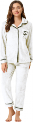 Pijama dama pufoasa si groasa Allegra material Fleece Alb Marime S/M 