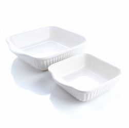 Set 2 Platouri patrate 21 cm x 21 cm 15 cm x 15 cm Ceramica termorezistenta pentru cuptor Alb 