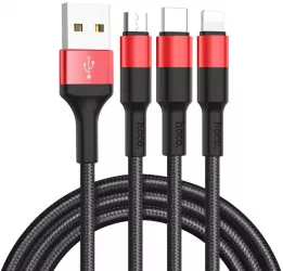 Cablu Incarcare USB - Lightning / USB Type-C / Micro USB 1 m Negru-Rosu 