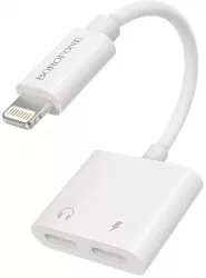 Convertor audio digital Borofone BV11 pentru Lightning catre 2 porturi tip Lightning alb 