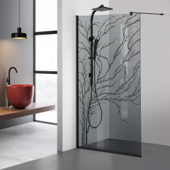 Paravan dus walk-in Aqua Roy Black model Tree negru 110x195 cm sticla 8 mm gri securizata anticalcar 