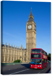 Tablou canvas luminescent luminos in intuneric GlowforHome Dualv-View rama lemn fosforescent Londra Big Ben si autobuz 60 cm x 40 cm 