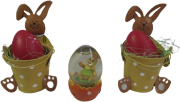 Set 3 decoratiuni pascale 2 Iepurasi si Ou tip glob multicolor 
