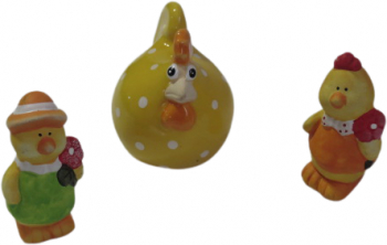 Set 3 decoratiuni pascale Gainusa cu 2 Puisori ceramica multicolor 