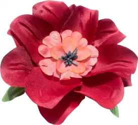 Brosa floare Handmade 3 in 1 Statement Brosa/Clips par/Floare corsaj 3D Textil Metal 14x14x4 cm Rosu bordo/Corai 