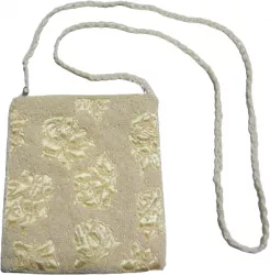 Geanta clutch Handmade satin broderie florala din margele auriu