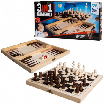 Joc de masa 3 in 1 table sah si dame din lemn pentru calatorie - Clown Games 