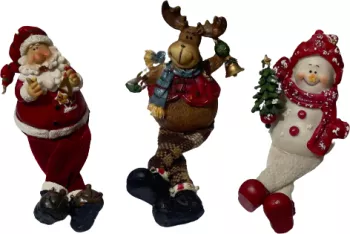 Set 3 figurine de Craciun Mos Craciun Renul Rudolph Om de Zapada Polirasina Textil 12x7x22 cm Multicolor
