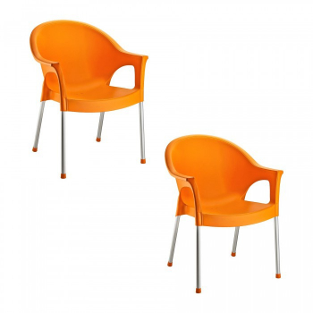 Set 2 scaune gradina terasa cu brate orange RAKI BERGAMA 50x58xh82cm cu picioare aluminiu 