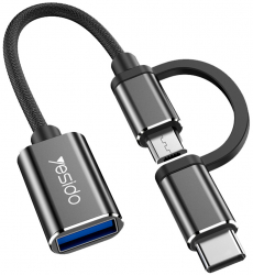 Yesido - 2in1 OTG Cable Adapter GS02 - Type-C Micro USB to USB 3.0 Plug Play 5Gbps - Black 