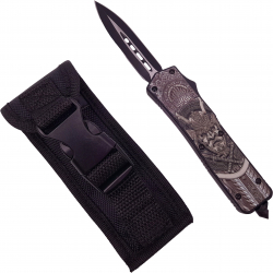 Briceag de vanatoare automat IdeallStore® Chinese Hannya 22 cm negru husa inclusa 