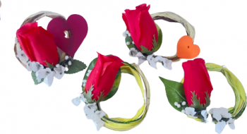 Set coronite decorative Handmade De primavara Cu inimioare trandafir si lacramioare 10x10 cm 4 bucati Rosu Verde crud