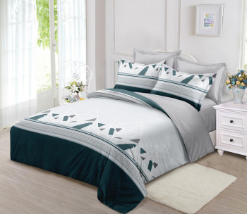 Lenjerie de pat pentru o persoana cu husa elastic pat si 2 fete perna patrata Aigneis bumbac mercerizat multicolor 