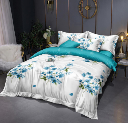 Lenjerie de pat matrimonial cu husa de perna patrata Ailisa bumbac mercerizat multicolor 