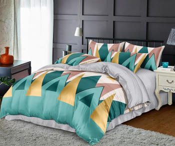 Lenjerie de pat pentru o persoana cu husa elastic pat si 2 fete perna dreptunghiulara Bard bumbac mercerizat multicolor 