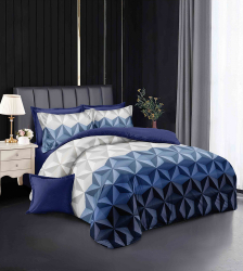 Lenjerie de pat pentru o persoana cu husa elastic pat si 2 fete perna dreptunghiulara Carwin bumbac mercerizat multicolor 