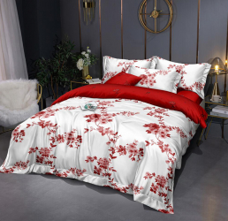 Lenjerie de pat matrimonial cu husa elastic pat si fata perna patrata Shani bumbac mercerizat multicolor 