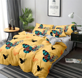 Lenjerie de pat pentru o persoana cu husa elastic pat si 2 fete perna patrata Tahir bumbac mercerizat multicolor 