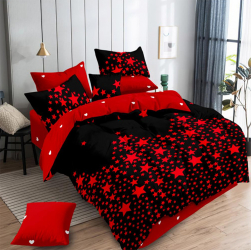 Lenjerie de pat matrimonial cu husa elastic pat si fata perna patrata Vis bumbac mercerizat multicolor 