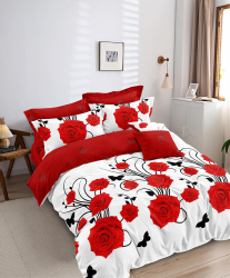 Lenjerie de pat pentru o persoana cu husa elastic pat si 2 fete perna patrata Alroy bumbac mercerizat multicolor 