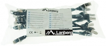 Set 10 cabluri retea-patchcord CAT6 FTP Lanberg 43618 2 X RJ45 lungime 25cm AWG26 10Gb/s-250MHz de legatura retea ethernet negre 