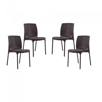Set bar 4 scaune SUNNY RATAN culoare cafea D56xH84xW45xSH45cm polipropilen fibra sticla 