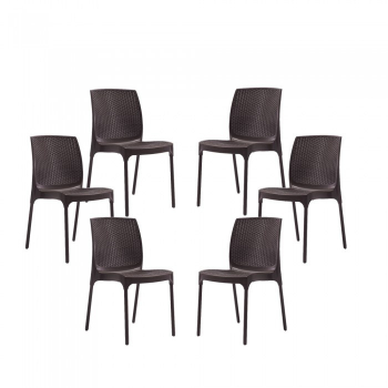 Set terasa 6 scaune SUNNY RATAN culoare cafea D56xH84xW45xSH45cm polipropilen fibra sticla 