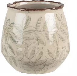 Set 2 ghivece flori ceramica verde bej Leaf 14x13 cm