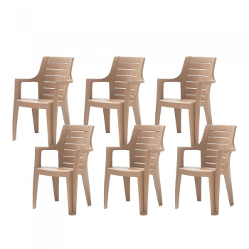 Set 6 scaune cu cotiere ELEGANCE WOOD 62x57x88cm din polipropilena capucino 