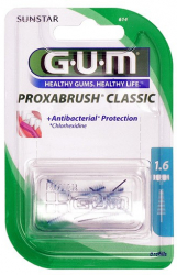 Set 8x Periute Interdentare GUM ProxaBrush pentru Curatare in Profunzime Tratate cu Clorhexidina 1.6mm 