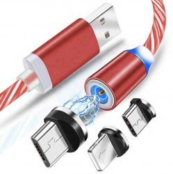 Cablu de date / incarcare magnetic 3 in 1 USB la Micro USB Type-C Lightning 1 metru Rosu KOF-BBL6691 