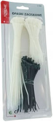 Set 250 bride zimtate din nailon 2.5x100mm si 2.5x200m cu autoblocare tip colier Xtreme CT250BW 06830 pentru fixare si legare albe cu 