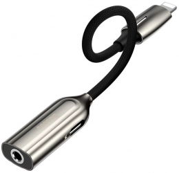 Adaptor / Convertor Audio + Functie Incarcare Compatibil cu Mufa Lightning to Compatibil cu Mufa Lightning Mama + Jack 3 5 mm Baseus L56