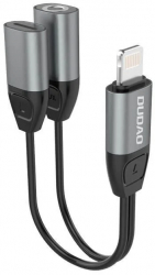 Adaptor / Convertor Audio + Functie Incarcare Compatibil cu Mufa Lightning to Compatibil cu Mufa Lightning + Jack 3.5 mm Dudao Gri 