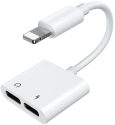 Adaptor / Splitter / Convertor Audio + Functie Incarcare Compatibil cu Mufa Lightning to Compatibil cu Mufa Lightning Joyroom Alb 